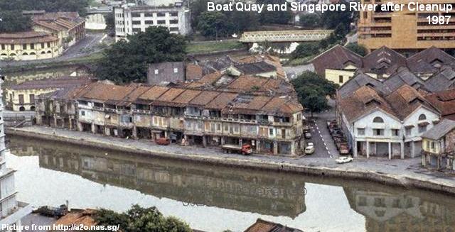 boat quay and singapore river after cleanup 1987