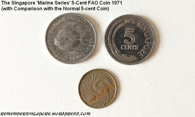 singapore marine series 5-cent fao coin 1971 comparison with normal 5-cent coin