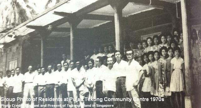 group photo of residents at pulau tekong community centre 1970s
