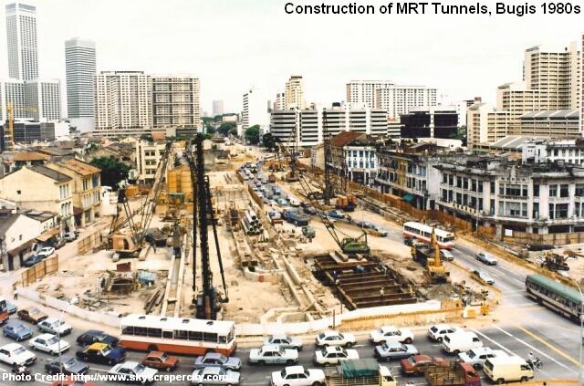 construction of mrt tunnels at bugis 1980s