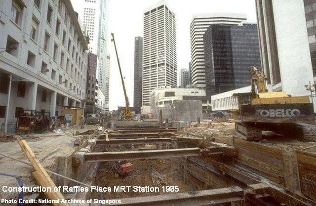 construction of raffles place mrt station 1985